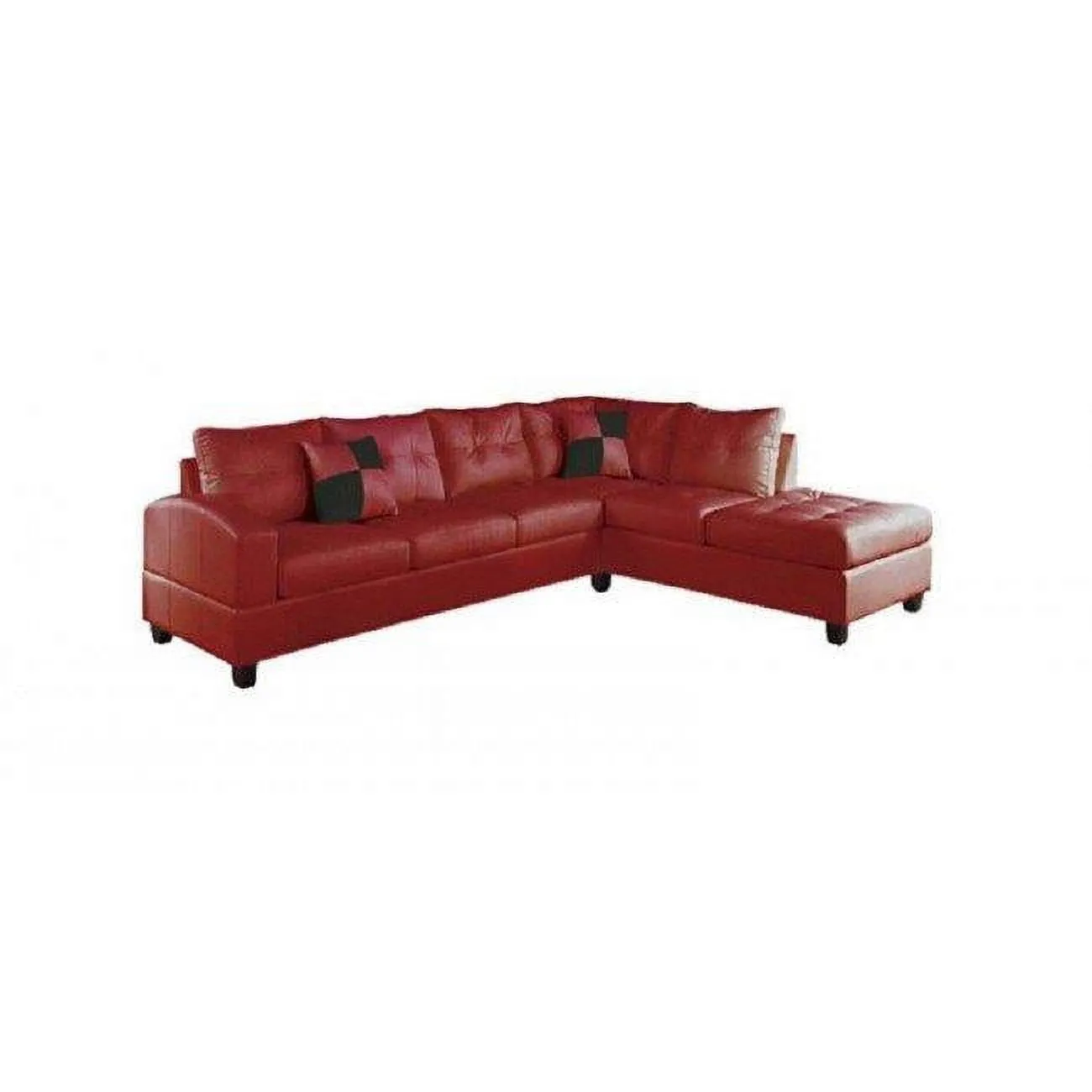 78" X 33" X 34" Red Bonded Leather Reversible Sectional Sofa With 2 Pillows