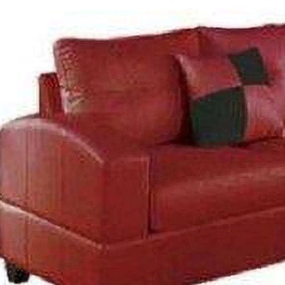 78" X 33" X 34" Red Bonded Leather Reversible Sectional Sofa With 2 Pillows