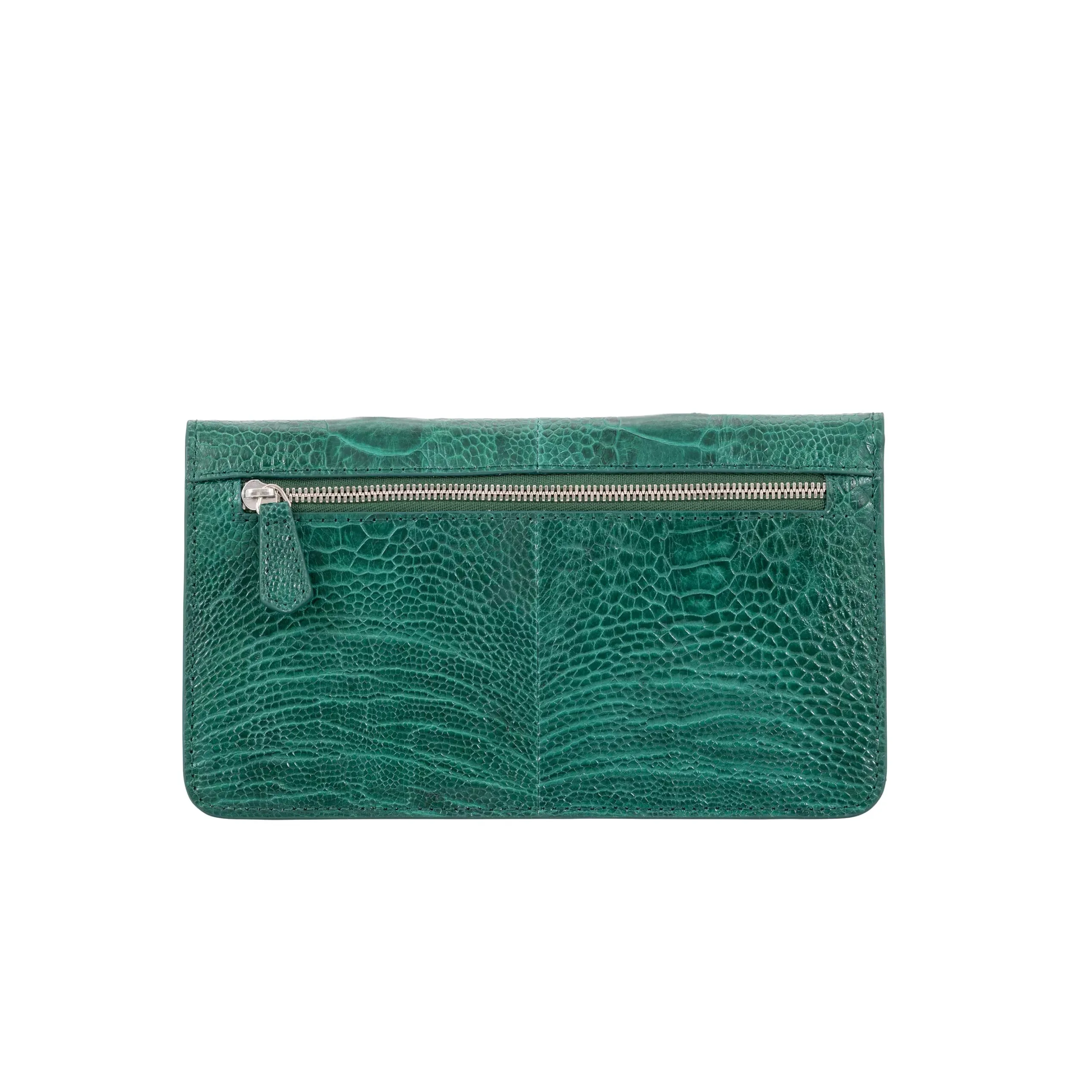 Accordion Crossbody Wallet in Brilliant Green Ostrich Leg by Cape Cobra