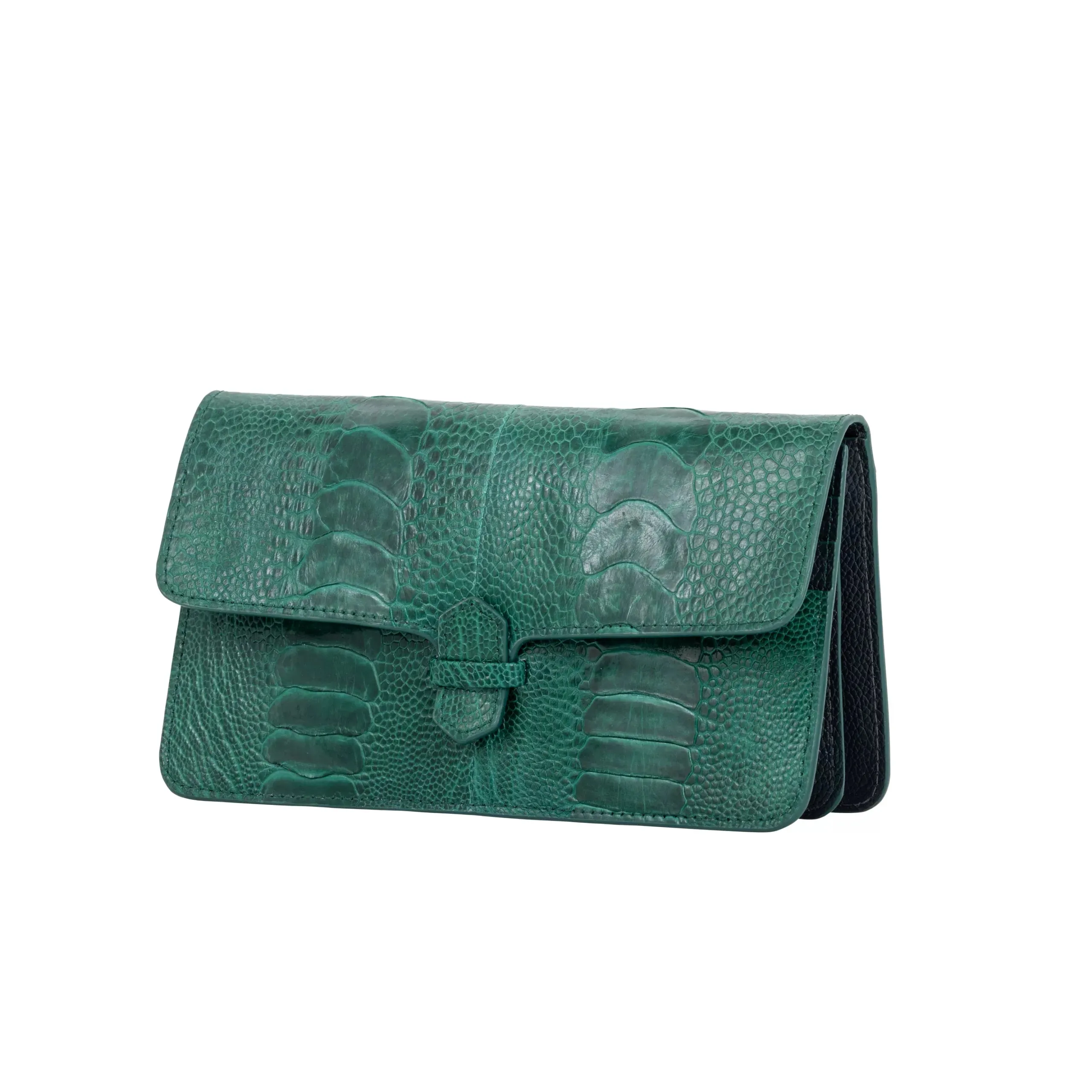 Accordion Crossbody Wallet in Brilliant Green Ostrich Leg by Cape Cobra