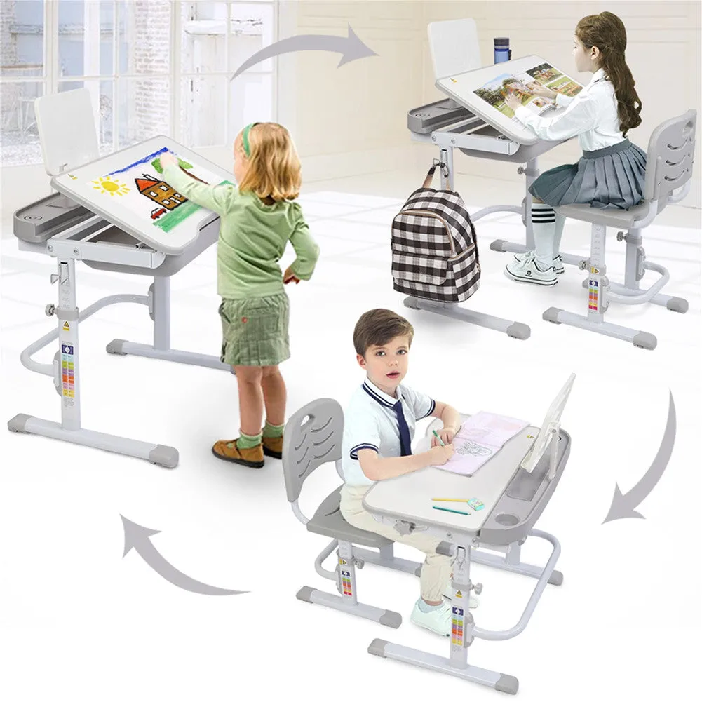 AMYOVE 70cm Kids Desk Chair Set Height Adjustable Children Study Desk Gray