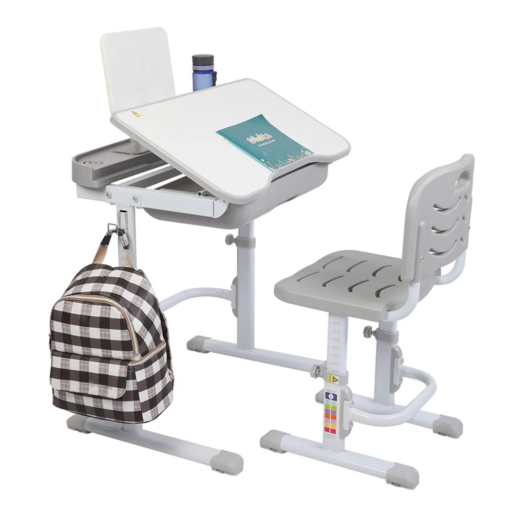 AMYOVE 70cm Kids Desk Chair Set Height Adjustable Children Study Desk Gray