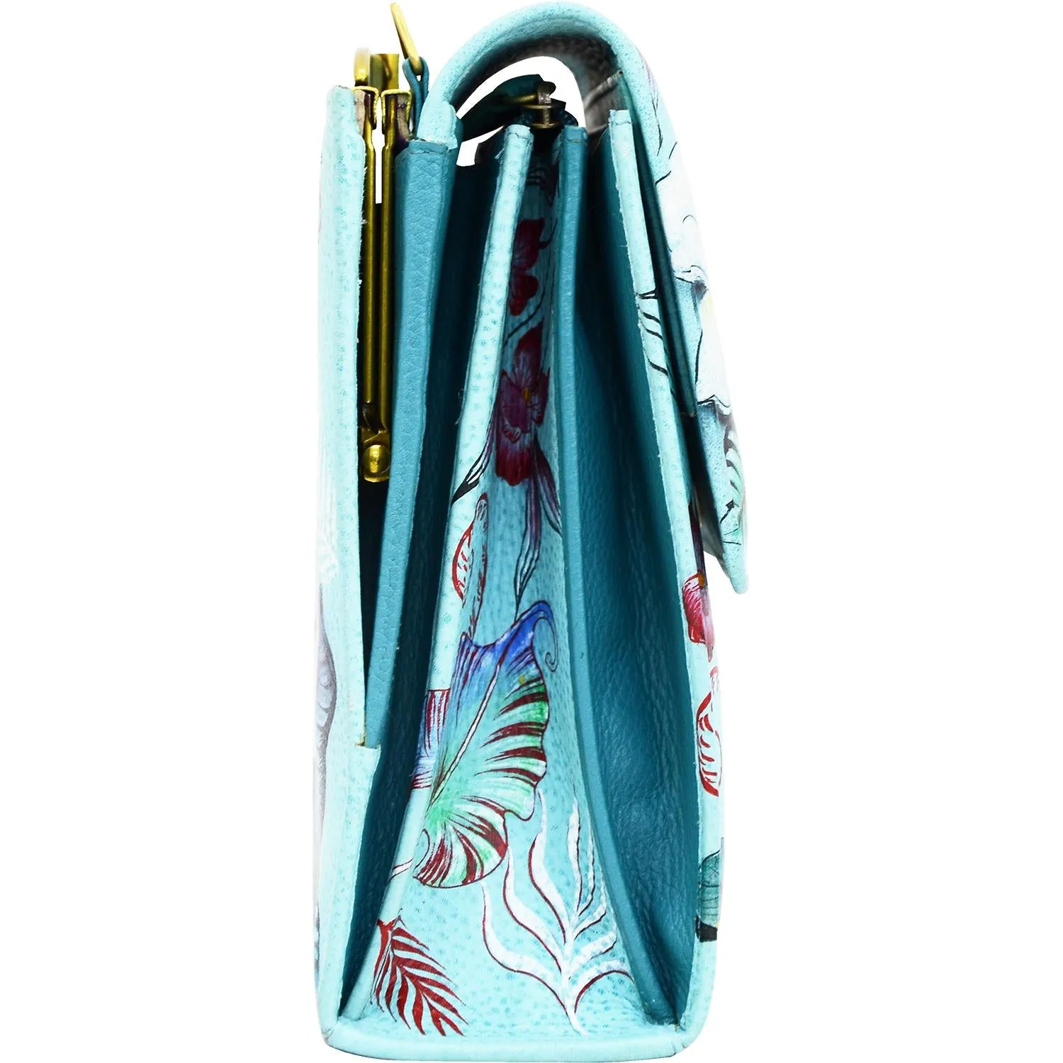 Anuschka Mini Sling Organizer with Mirror Jardin Bleu Leather