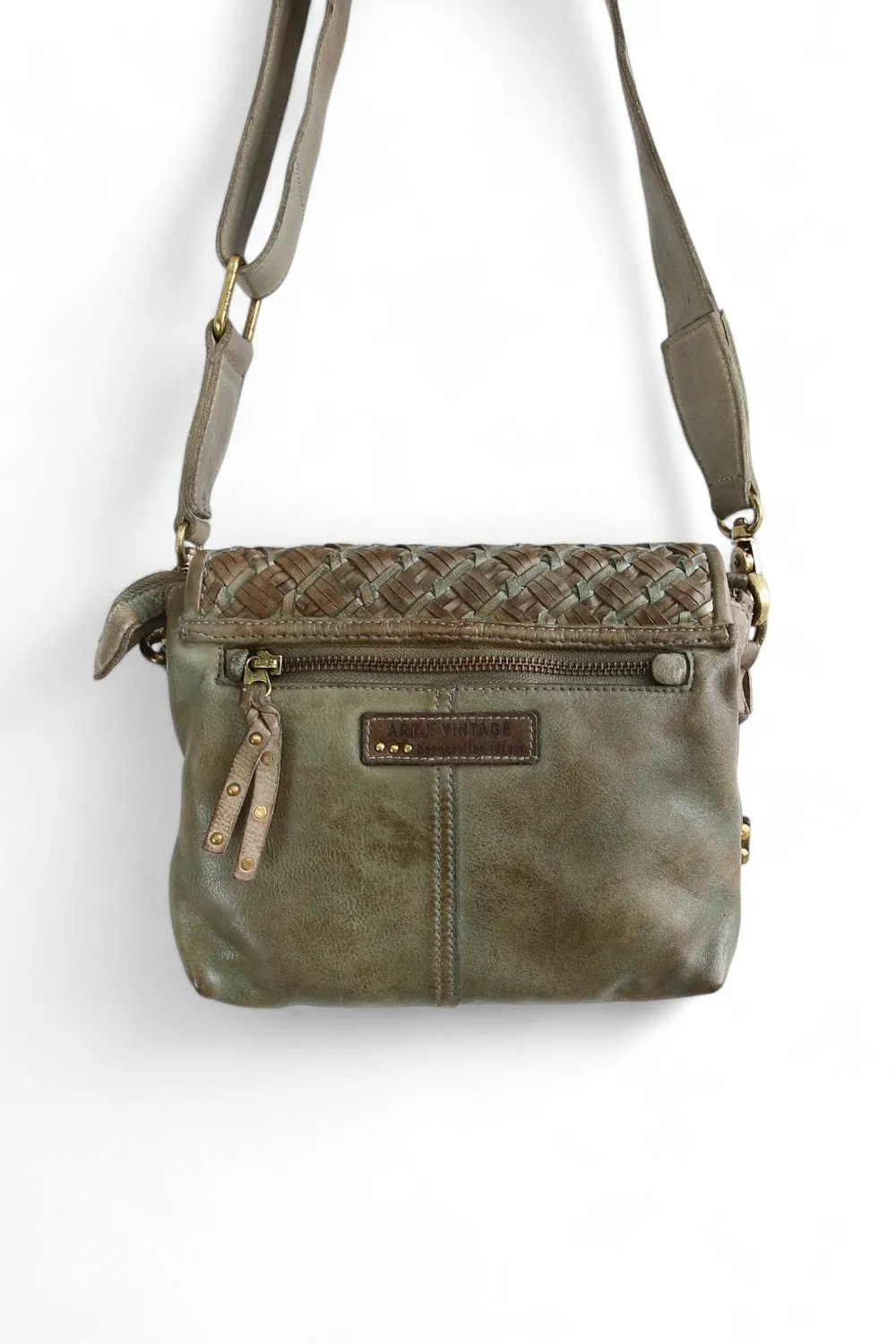 ART N' VINTAGE LUCY FOLDOVER LEATHER SATCHEL BAG MARTINI OLIVE