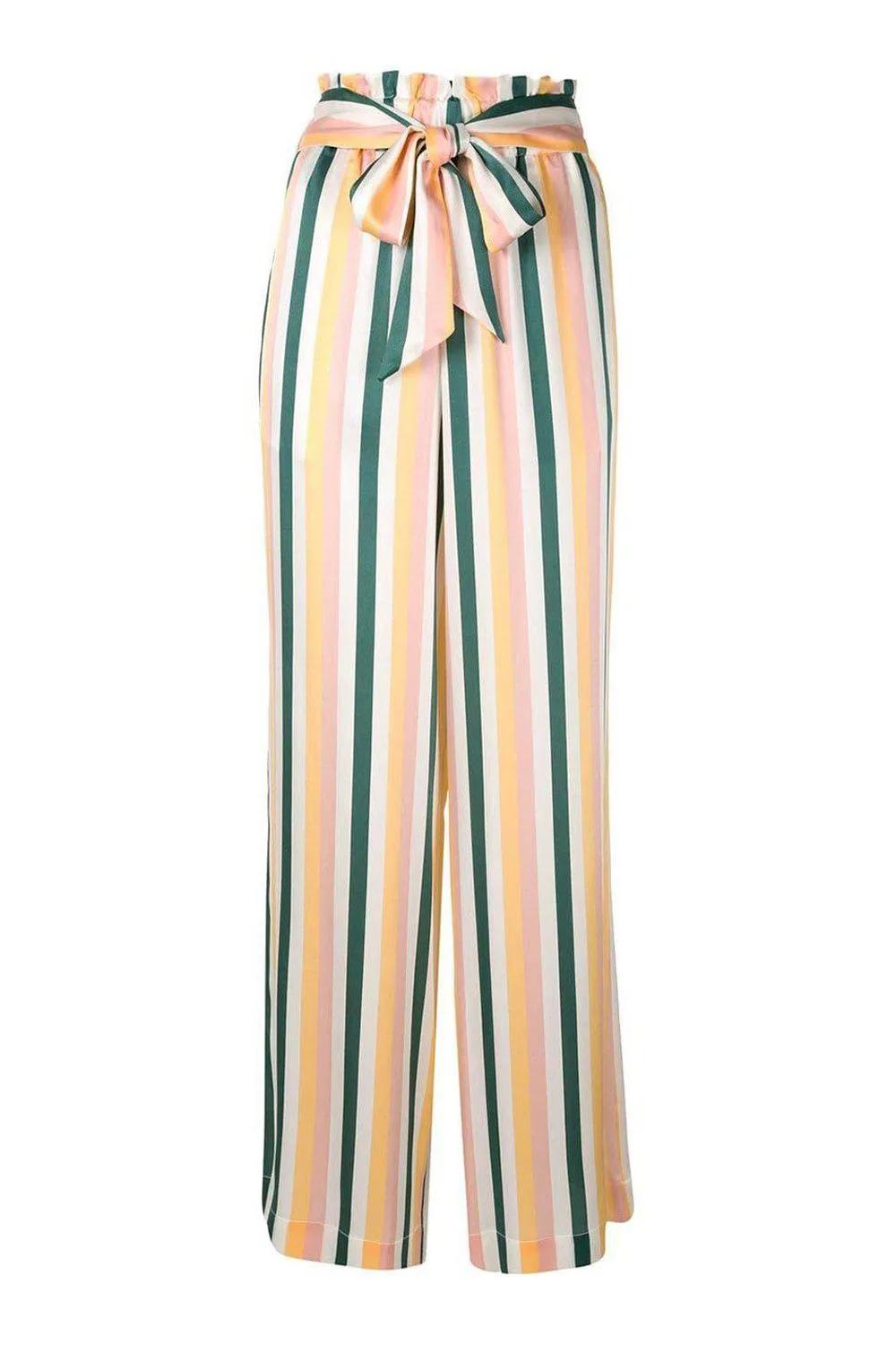 ASCENO 100% Silk Multi Stripe Wide Leg Palazzo Pants (M)