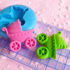 Baby Stroller Baby Carriage Baby Trolley Pram Flexible Silicone Mold 20mm Kawaii Baby Shower Mini Cupcake Topper Fimo Fondant Gumpaste MD546