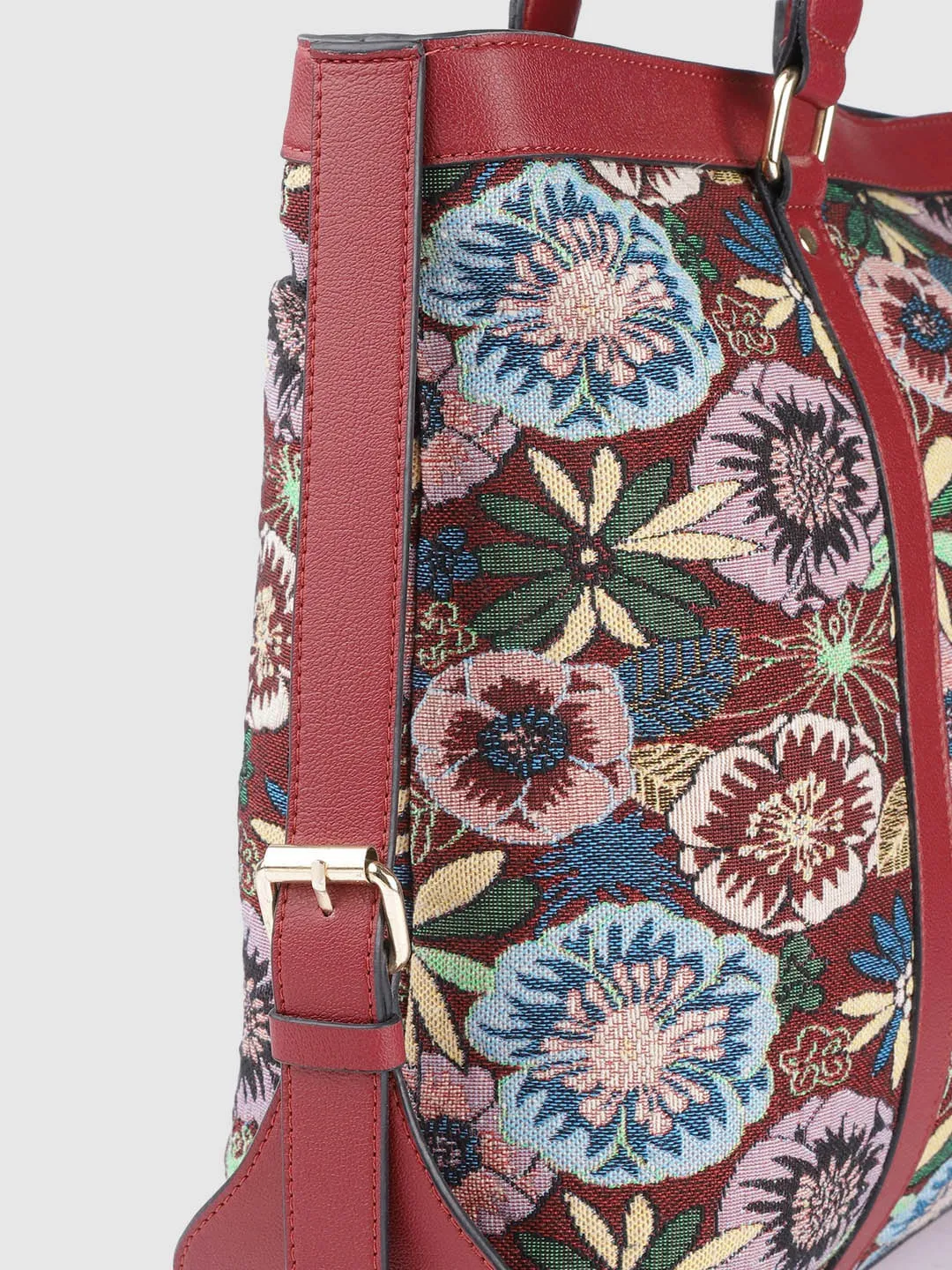 Berrylush Women Red & Blue Floral Printed Structured Regular Laptop Bags