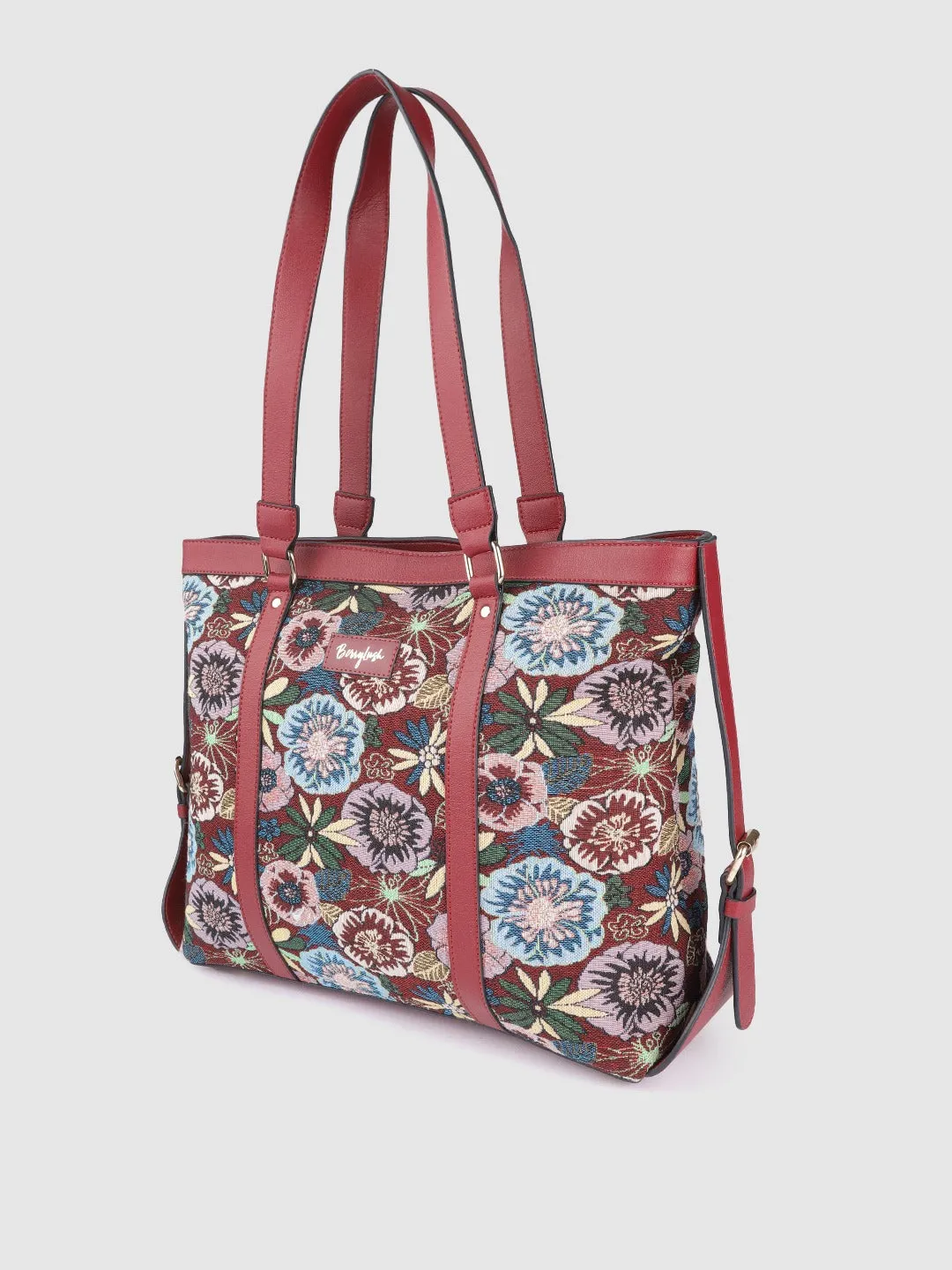 Berrylush Women Red & Blue Floral Printed Structured Regular Laptop Bags