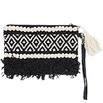 Black - embellished clutch bag with zip and detachable strap