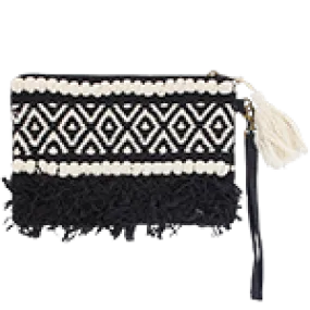 Black - embellished clutch bag with zip and detachable strap