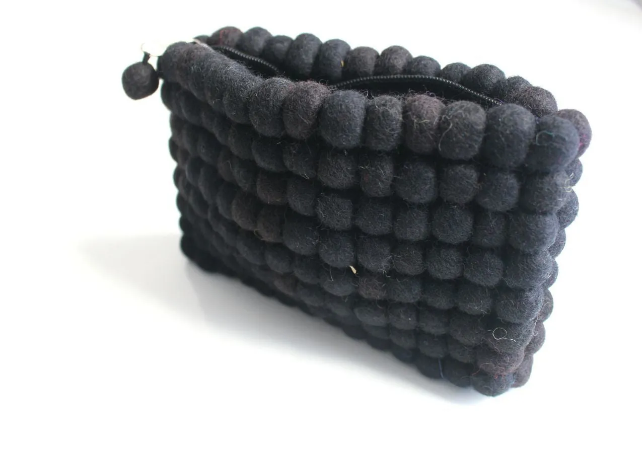 Black Felt Balls Women Clutch Purse