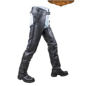 Black Multi-Pocket Buffalo Leather Chaps