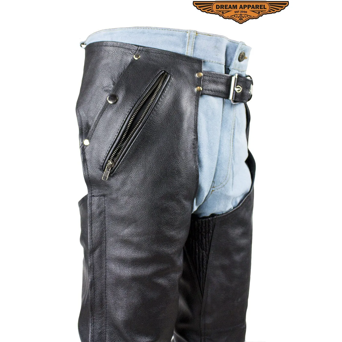 Black Multi-Pocket Buffalo Leather Chaps