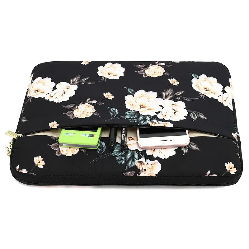 Black Peony Shockproof Notebook Bag Sleeve Case For MacBook Air Pro Laptop Bag