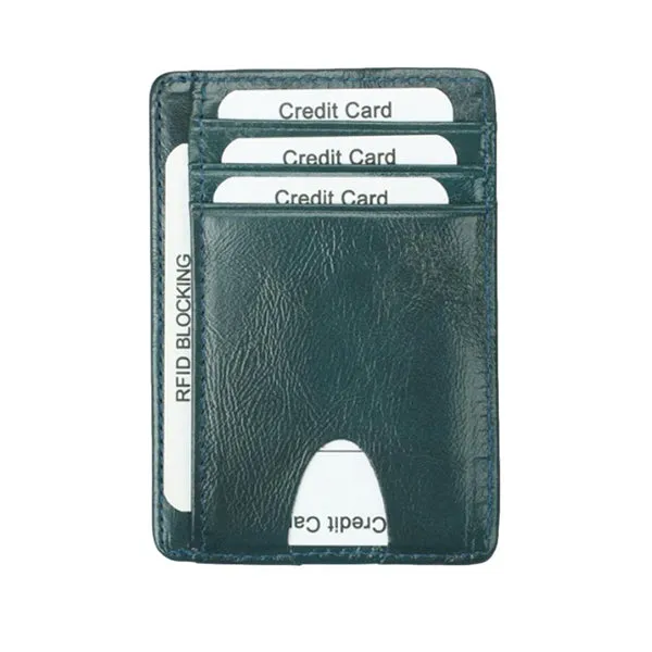 Blue Grained Leather RFID Card Holder 藍色真牛皮RFID安全防盜信用卡套 (CH19043)