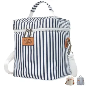 Blue Stripe Breastmilk Cooler Bag | Lunch Bag - Insulated Container for 6 Large Bottles or Storage Bags (Nautical Blue Stripe)