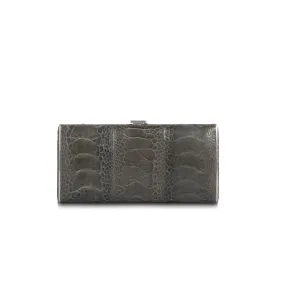 Box Wallet, Grey Ostrich Sh., Silver-Tone