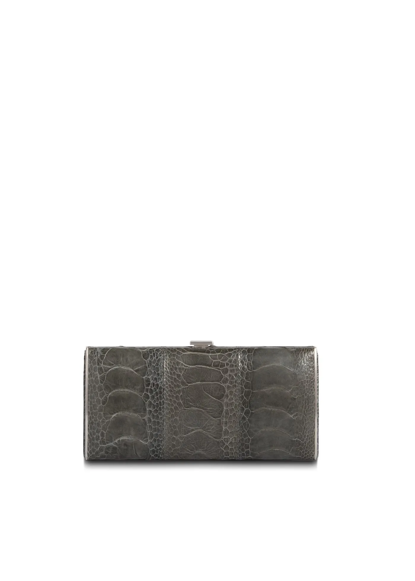 Box Wallet, Grey Ostrich Sh., Silver-Tone