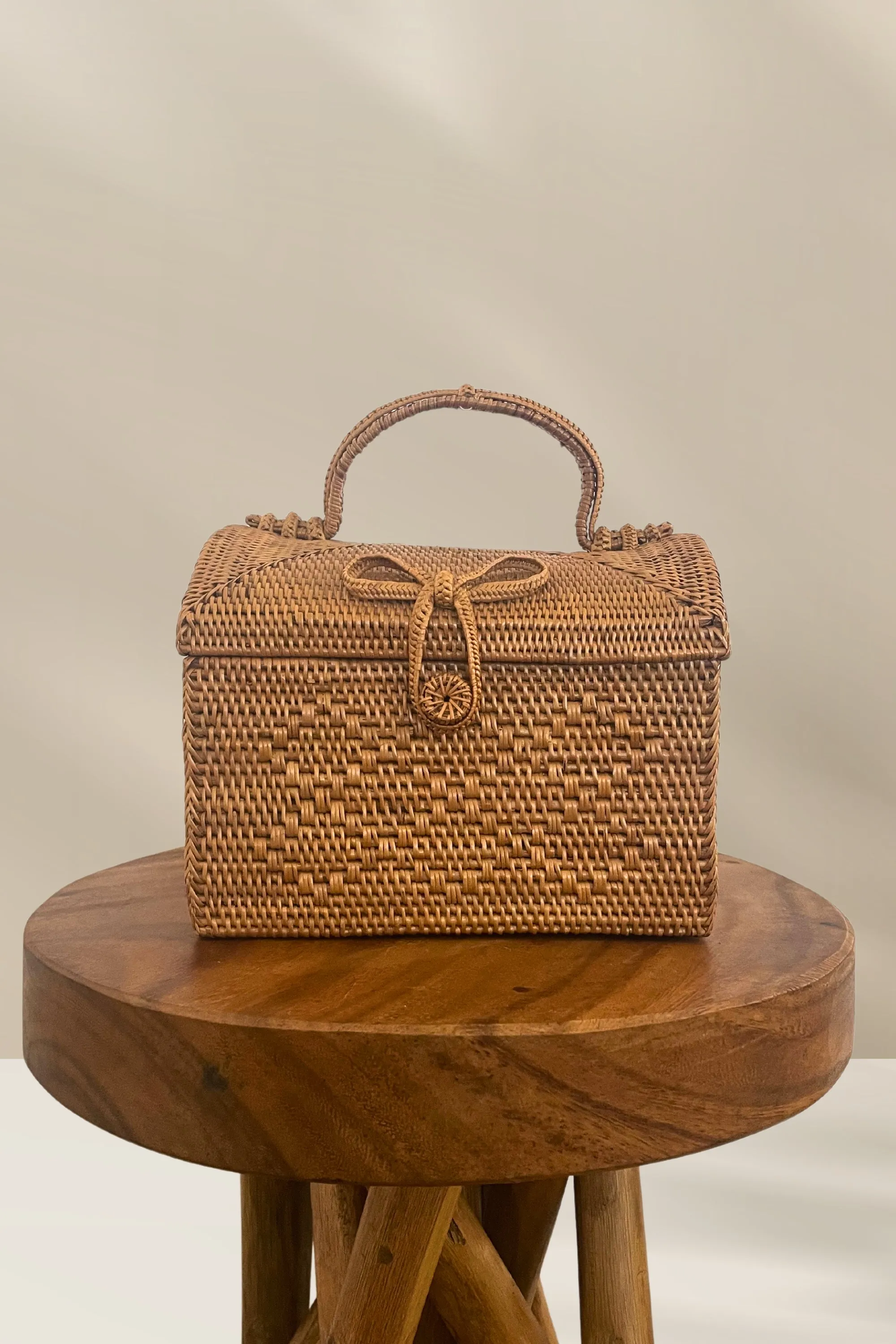 Boxy Rattan Top Handle Clutch