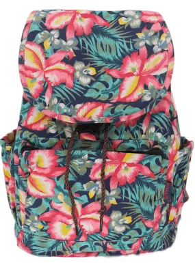 Bravo! Backpack Rucksack Drawstring (Tropical Flowers, Blue Navy)