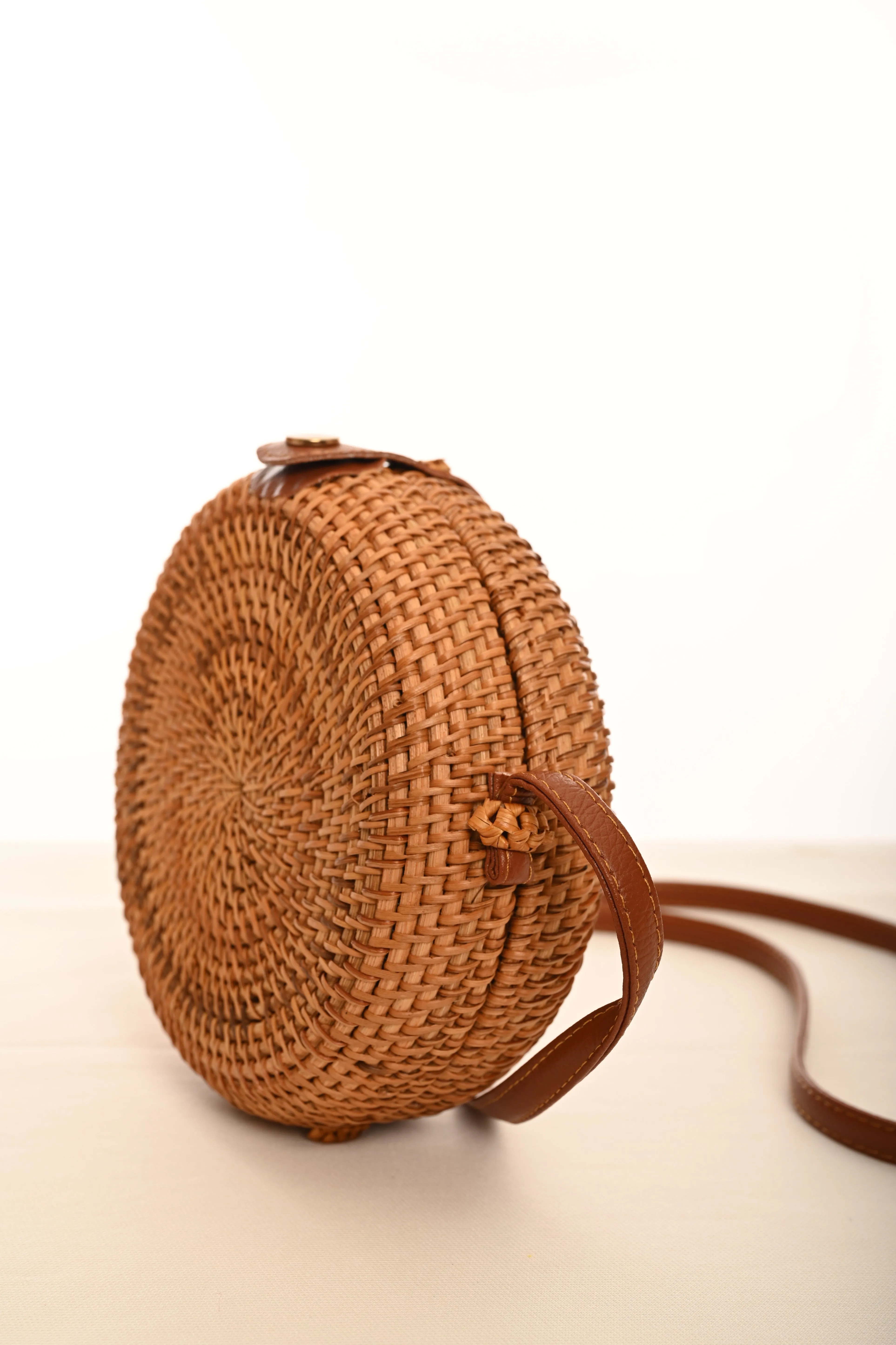 Brown Round Rattan Bag