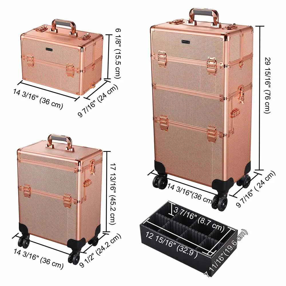 Byootique Rolling Makeup Case 2in1 Lockable Rose Gold