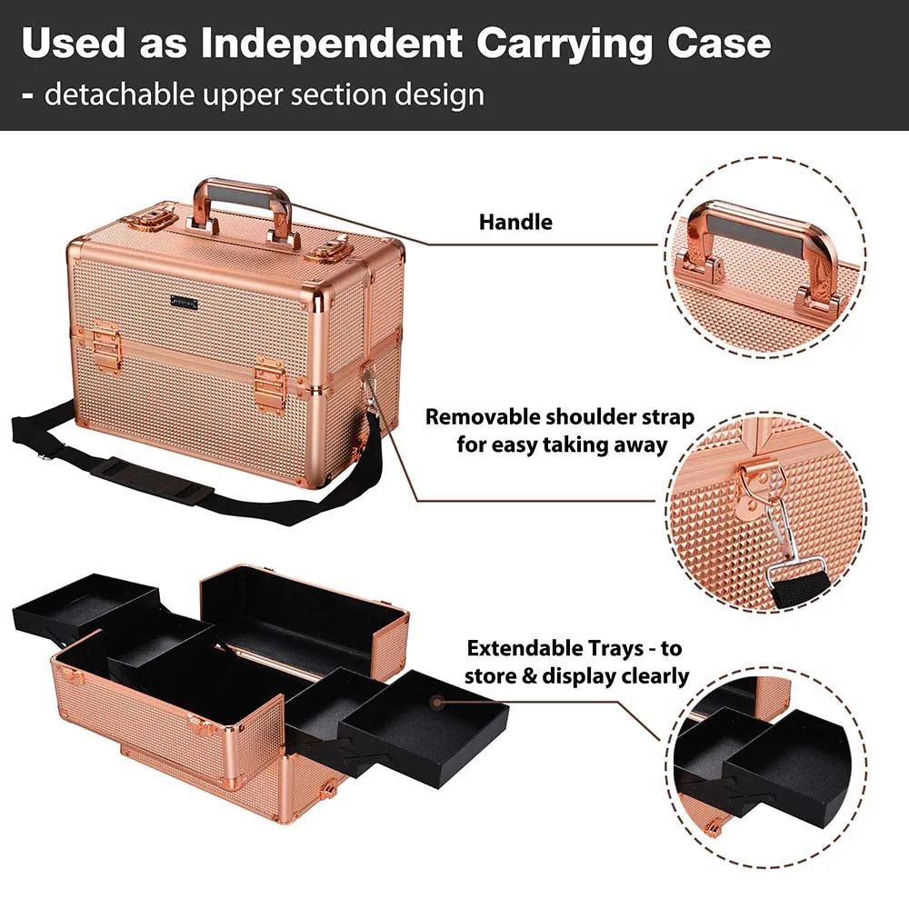 Byootique Rolling Makeup Case 2in1 Lockable Rose Gold