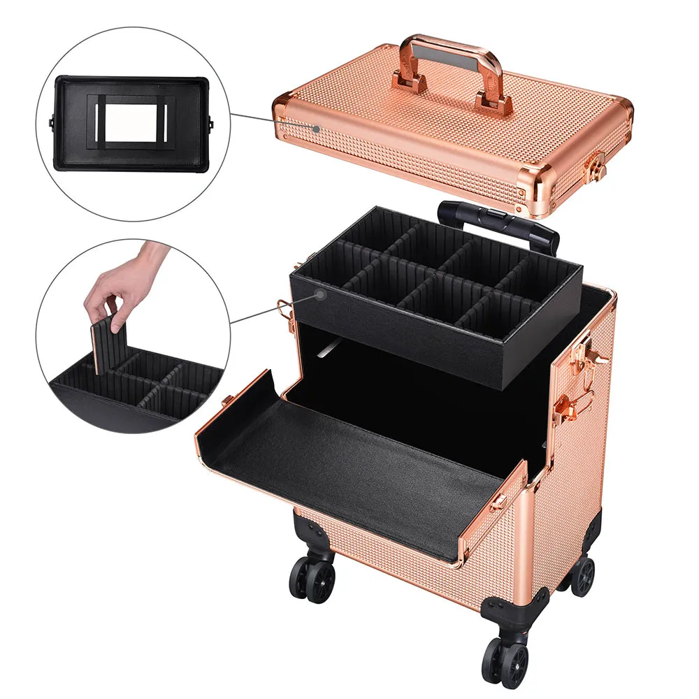 Byootique Rolling Makeup Case 2in1 Lockable Rose Gold