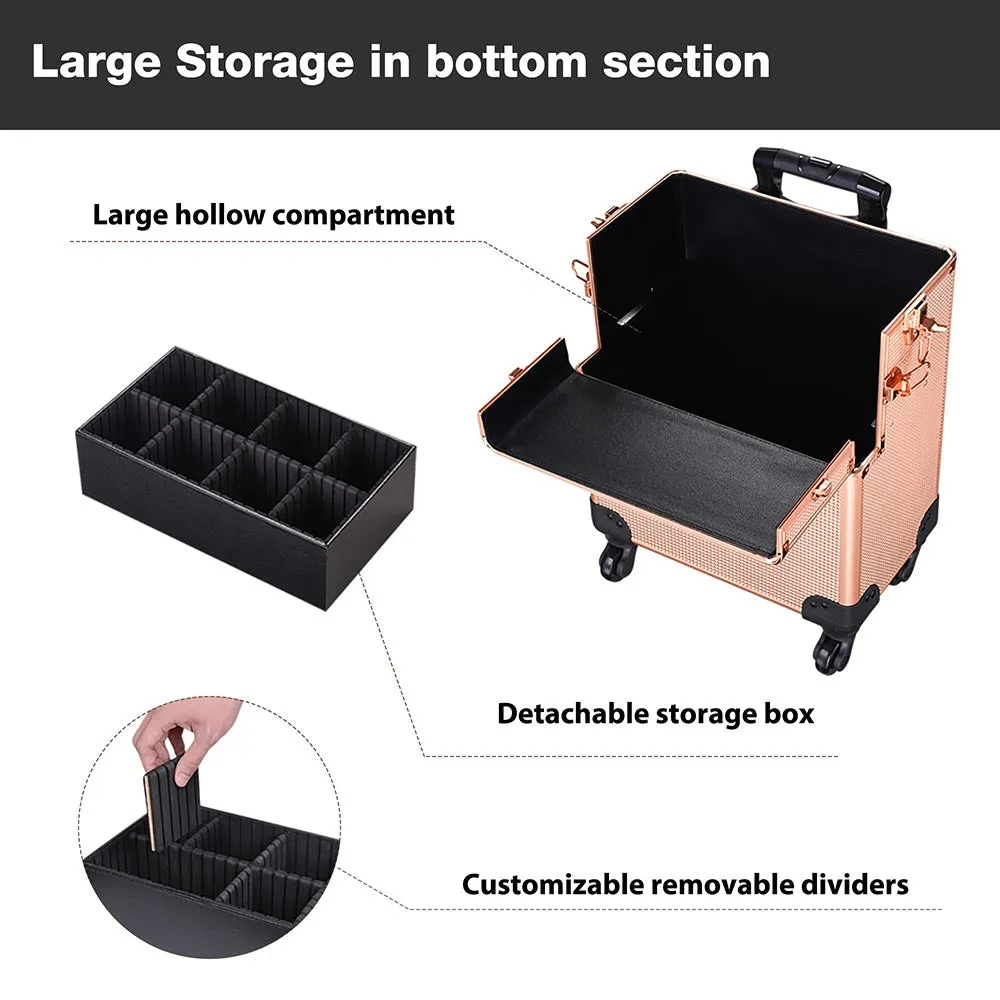 Byootique Rolling Makeup Case 2in1 Lockable Rose Gold