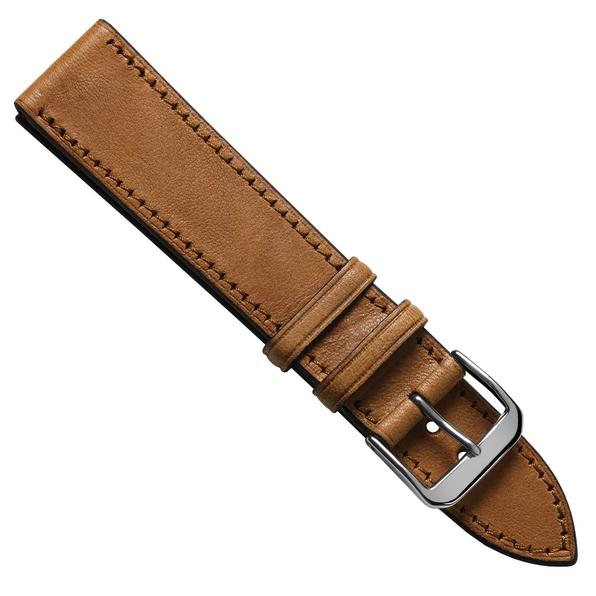 Camden Hand-Stitched Genuine Leather Watch Strap - Cognac