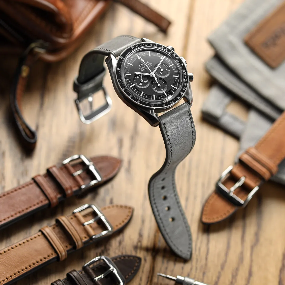 Camden Hand-Stitched Genuine Leather Watch Strap - Stone Grey