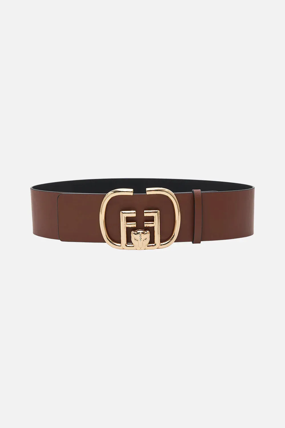 CAMILLA REVERSIBLE BUCKLE BELT IN SOLID BLACK / TAN