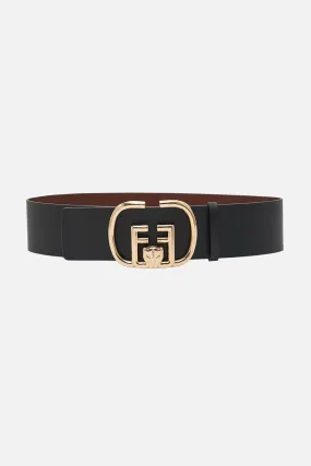 CAMILLA REVERSIBLE BUCKLE BELT IN SOLID BLACK / TAN