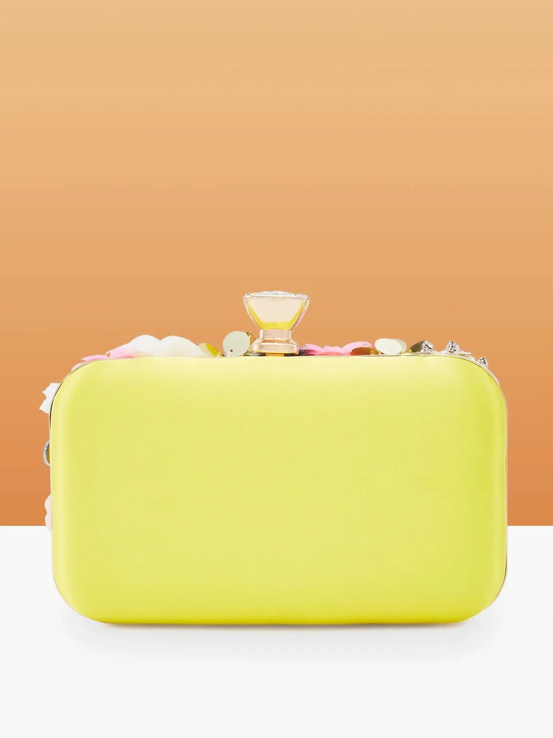 Caprese Ava Floral Clutch Box Small Yellow - Stylish Bag for Festive Events