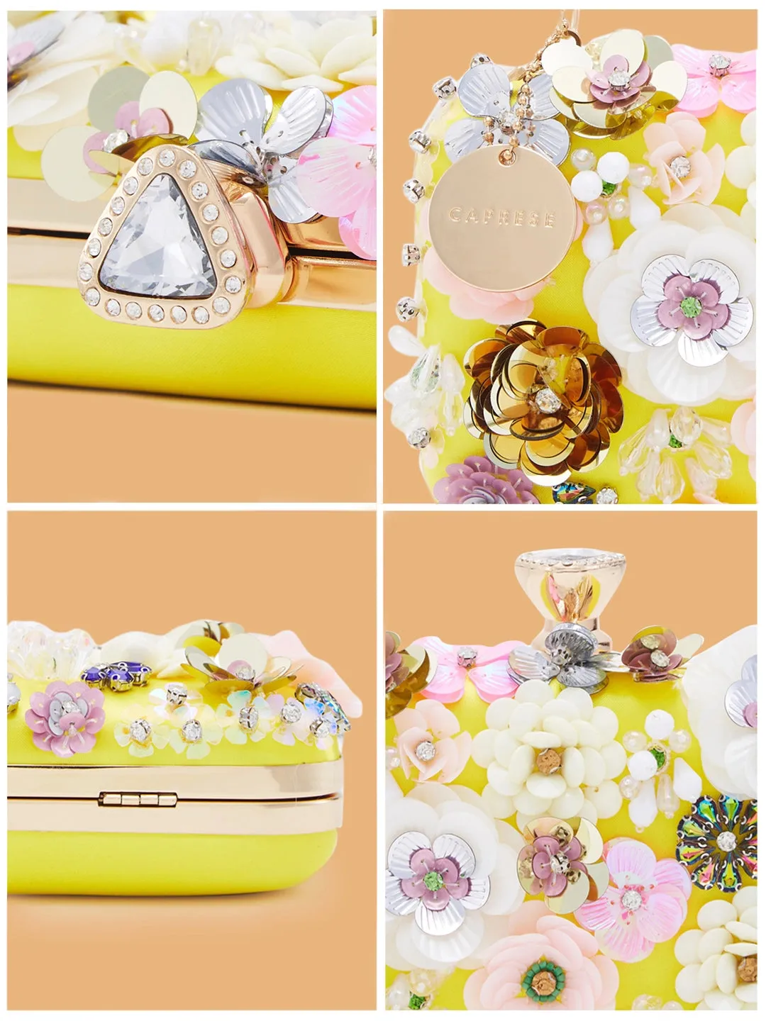 Caprese Ava Floral Clutch Box Small Yellow - Stylish Bag for Festive Events