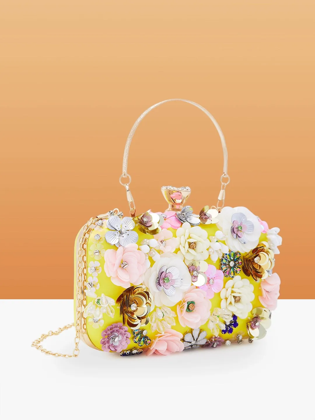 Caprese Ava Floral Clutch Box Small Yellow - Stylish Bag for Festive Events