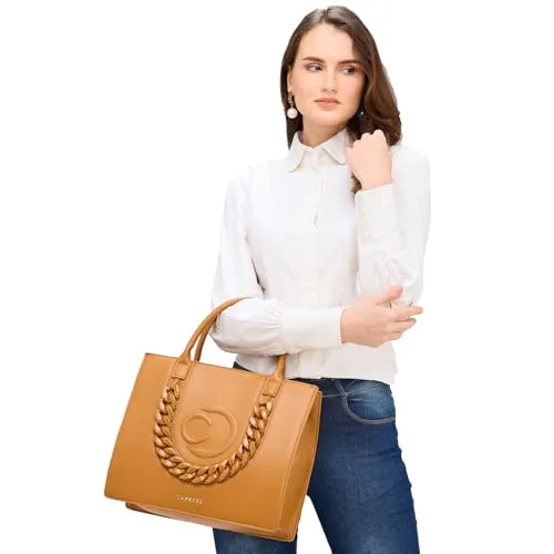 Caprese Roxana Tote Bag, Medium-Brown | Stylish Handbag for Women | Spacious, Versatile Office & Daily Essentials Tote | Top Zip Closure