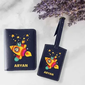 Cartoon Designer Passport Cover for Kids PU Leather Passport Holder and Luggage Tag Set with Name