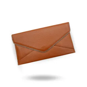 CASTLECRAG - Brown Genuine Pebbled Leather Clutch with Zipper Detailing