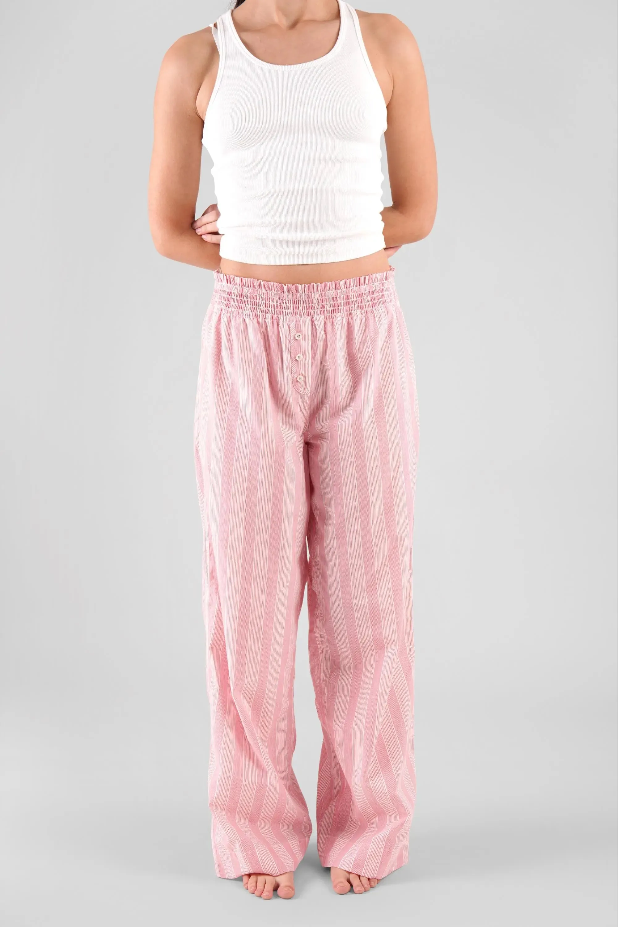 Chicory Striped Woven-Cotton Pyjama Trousers - Sunset Peach