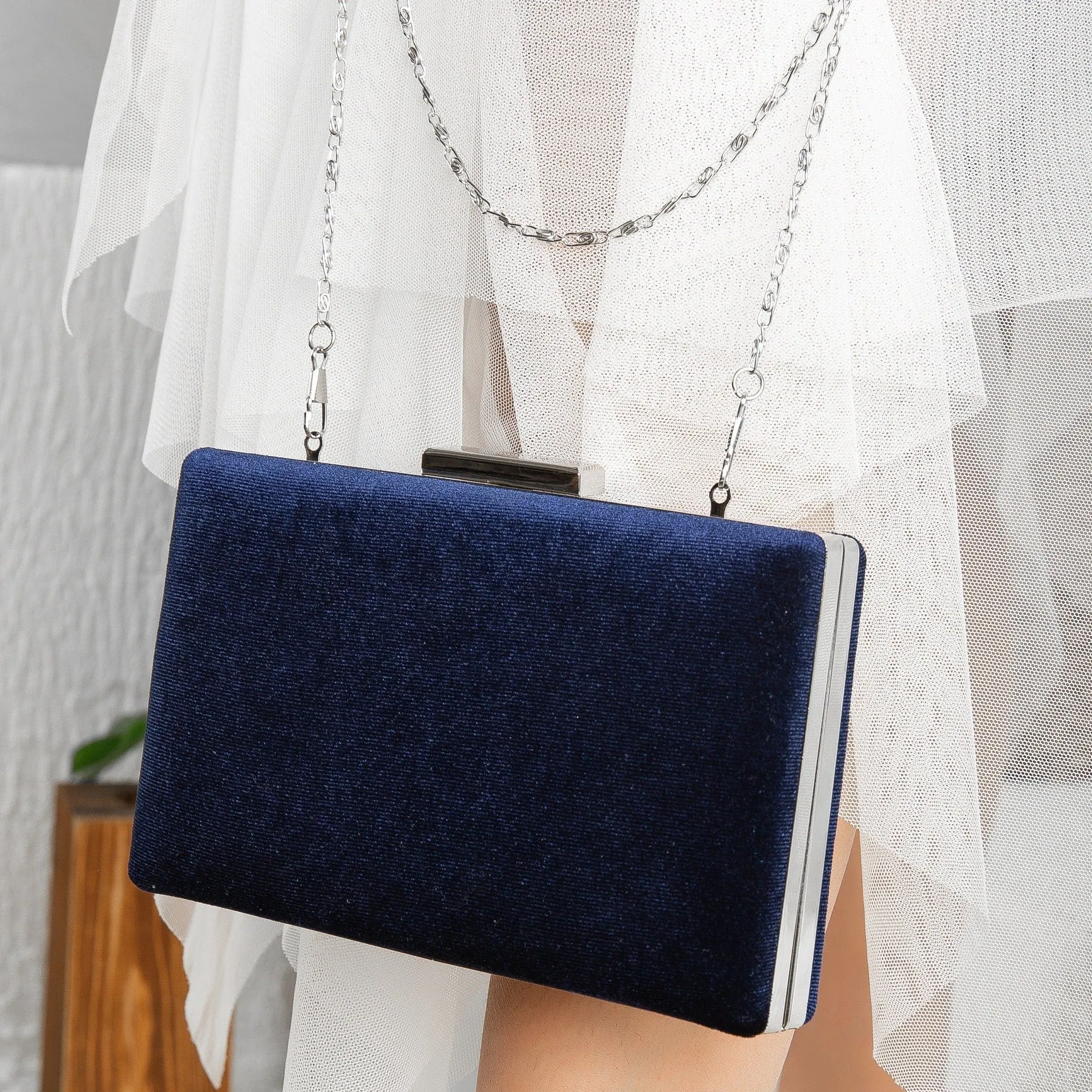 Clara - Dark Blue Suede Clutch