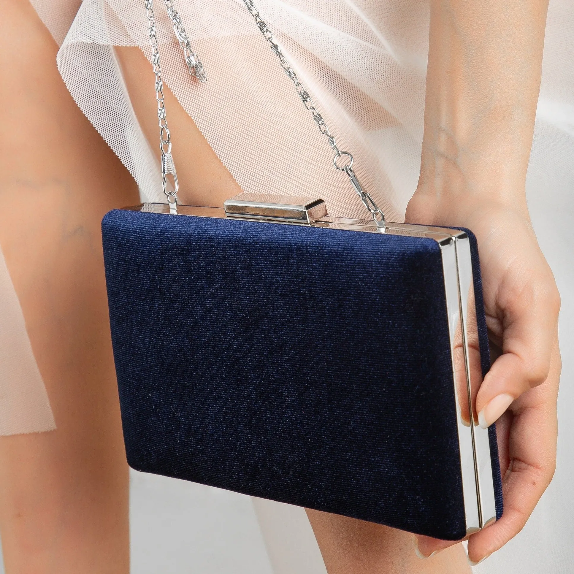 Clara - Dark Blue Suede Clutch