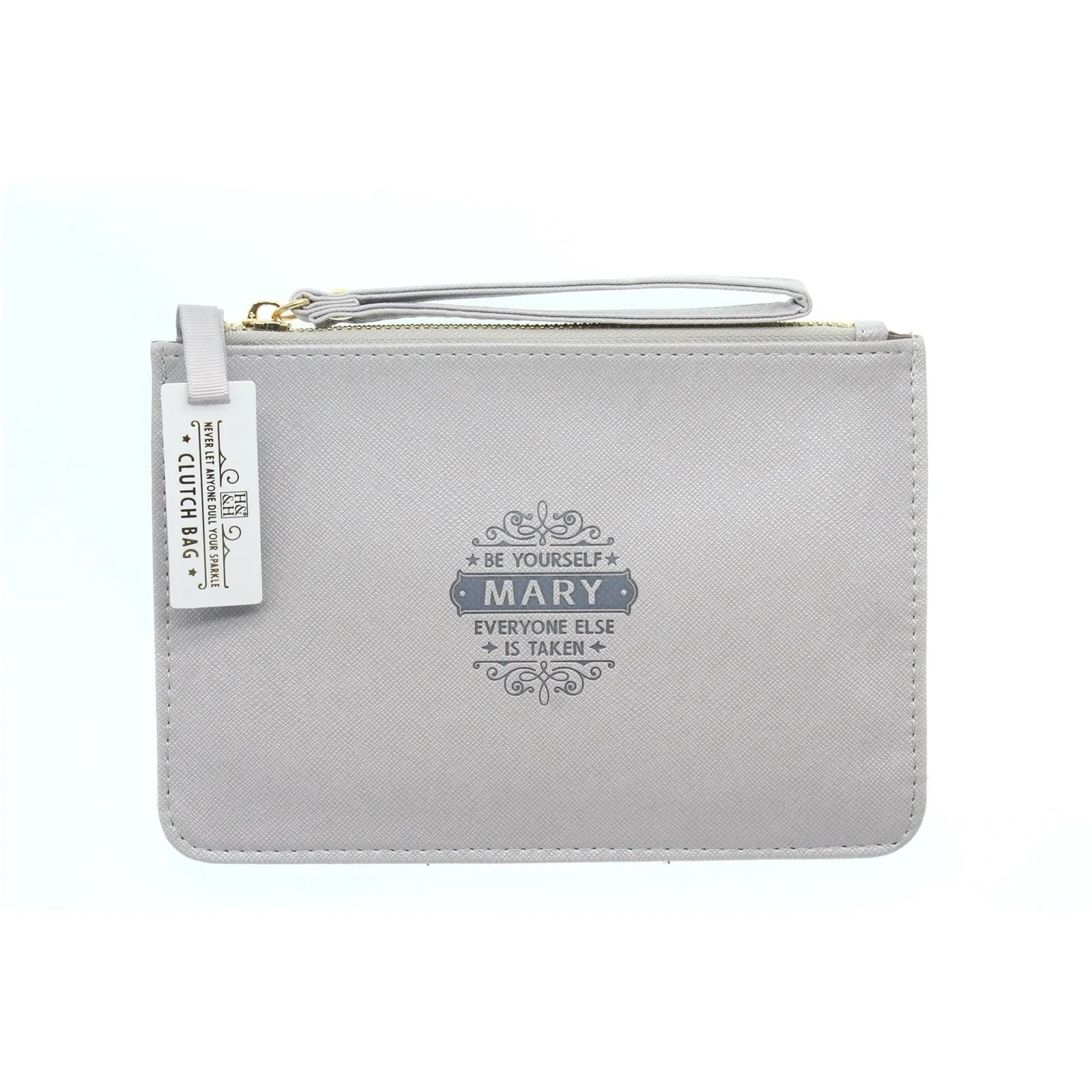 Clutch Bag With Handle & Embossed Text "Mary"