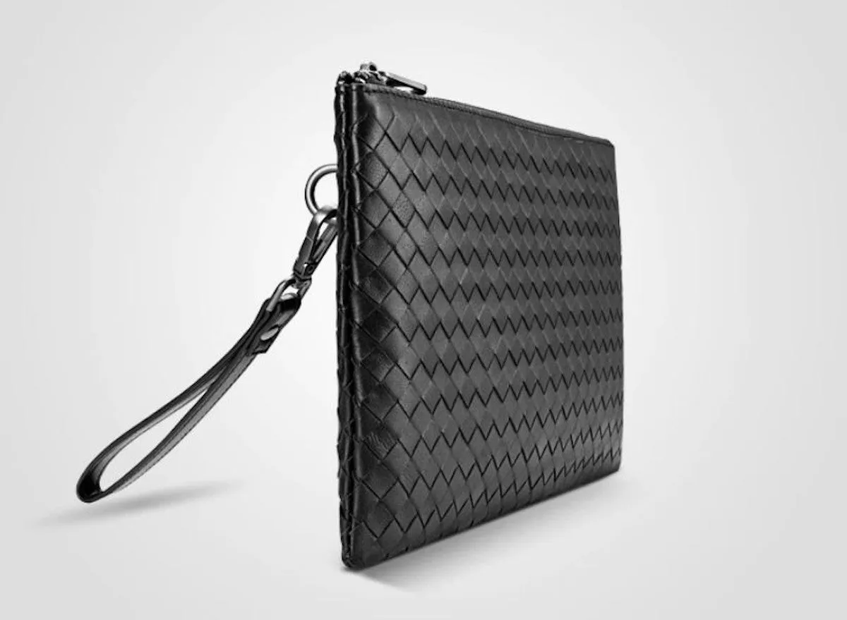 Clutch Tech Bag Black Woven Sheepskin Case - Small