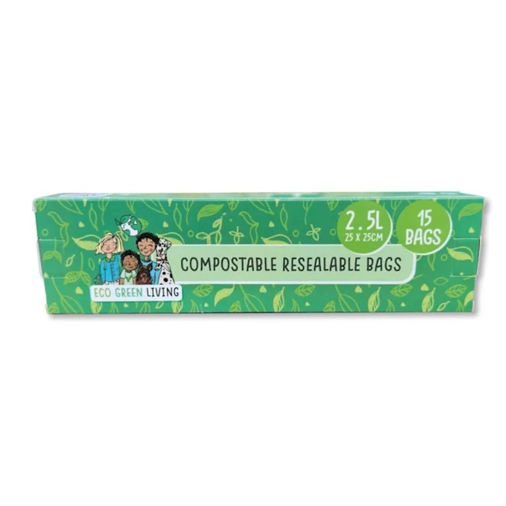 Compostable Resealable Food Bags by Eco Green Living - 15 x 2.5L