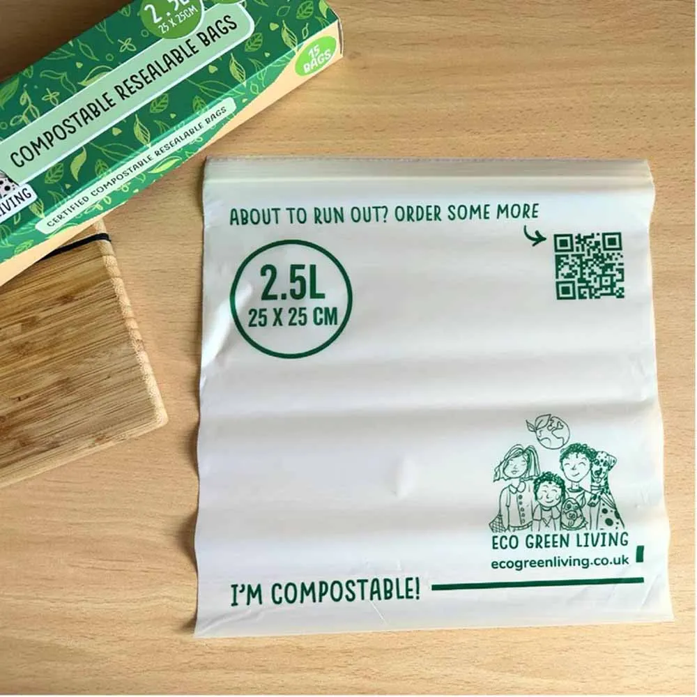 Compostable Resealable Food Bags by Eco Green Living - 15 x 2.5L