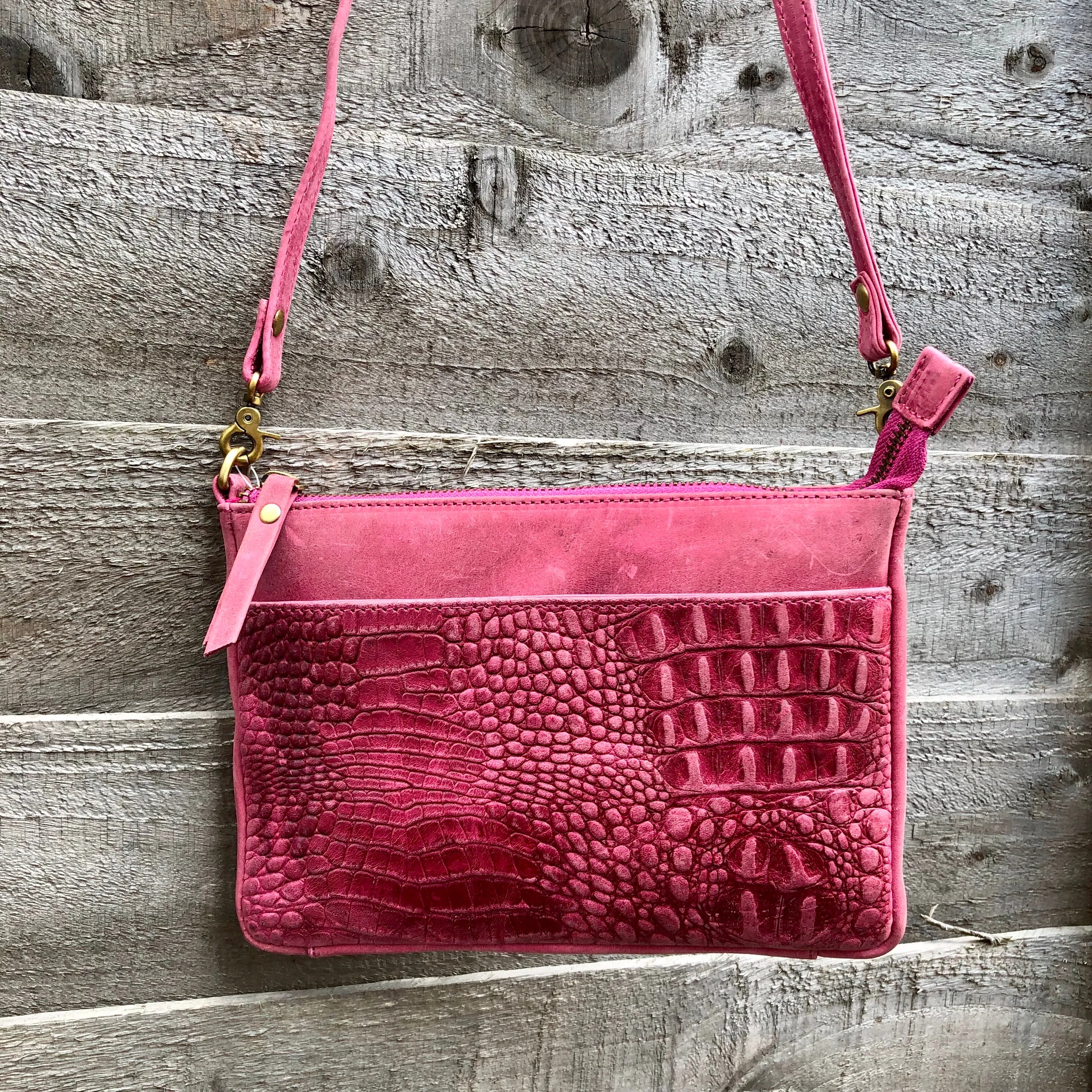 Croc Vipera Embossed Leather Clutch #LB575 Pink