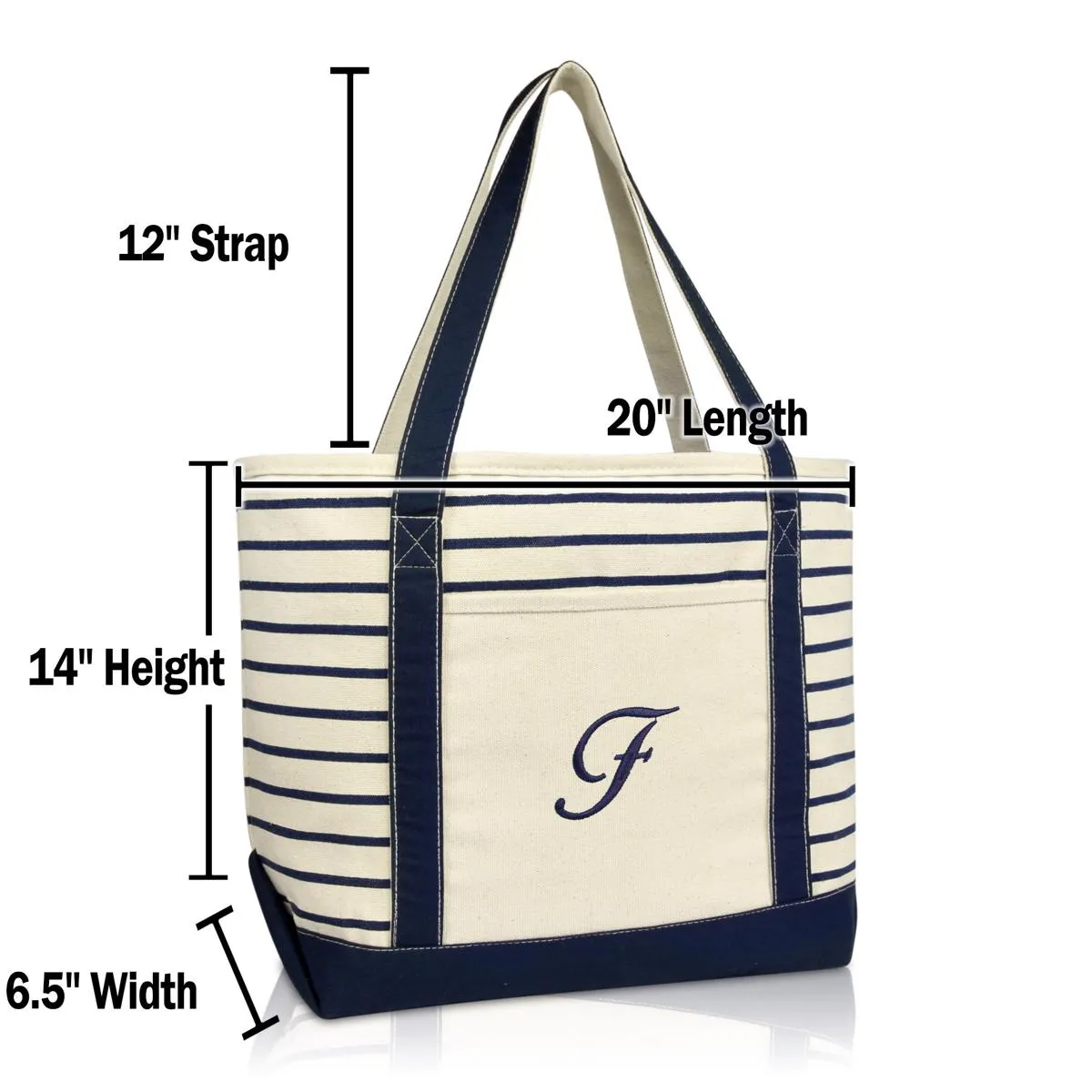 Dalix Striped F-Initial Tote Bag Womens Ballent Letter F