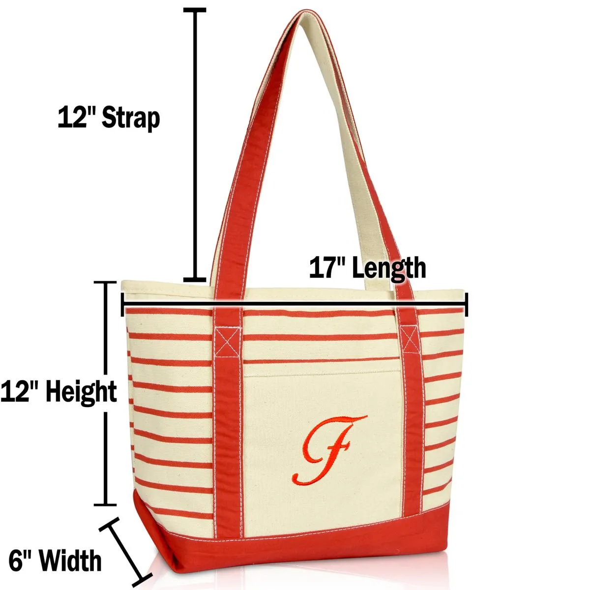 Dalix Striped F-Initial Tote Bag Womens Ballent Letter F