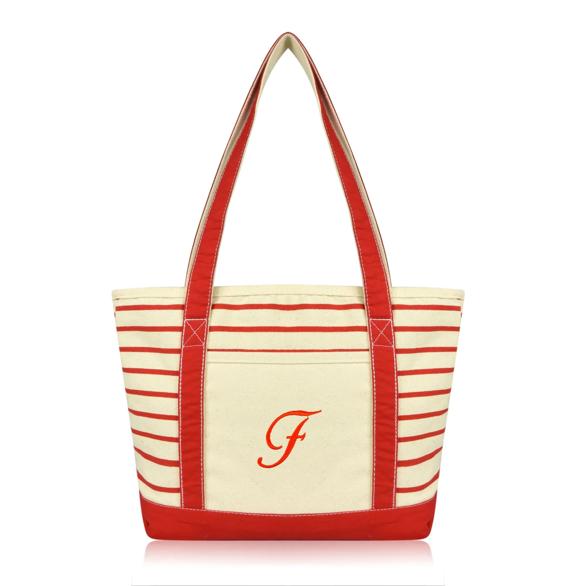 Dalix Striped F-Initial Tote Bag Womens Ballent Letter F